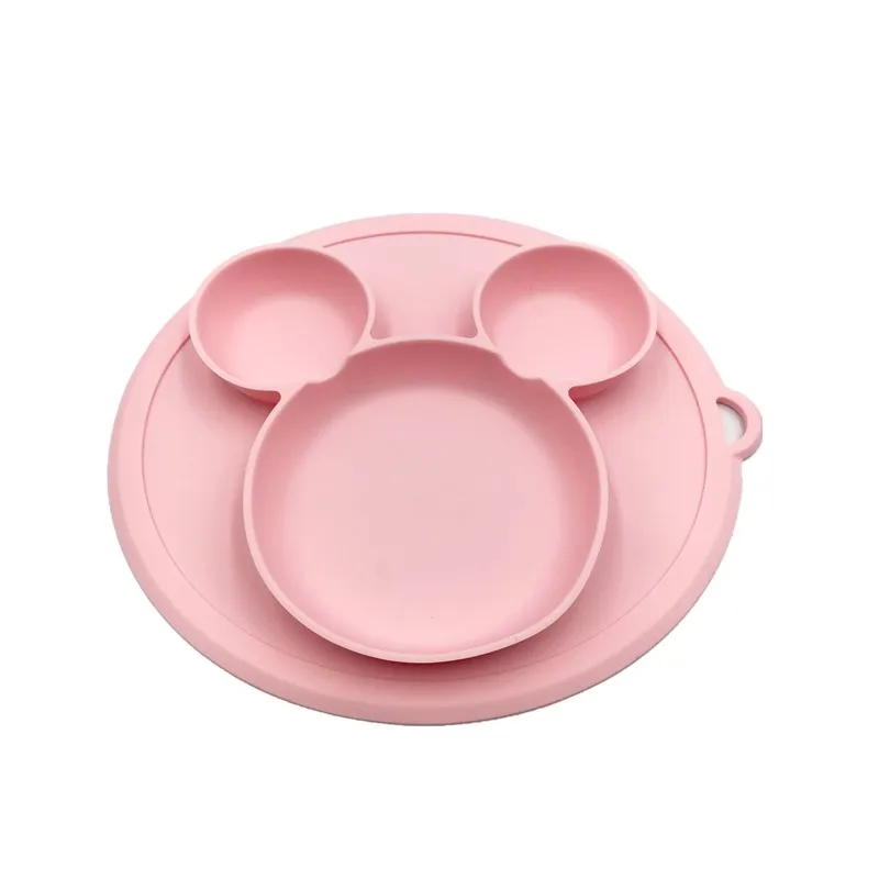 mickey pink Распродажа! тарелка Микки для детей с крышкой силиконовая детская чаша всасывания BPA бесплатно Кормление детская посуда детская столовая посуда - Цвет: mickey pink
