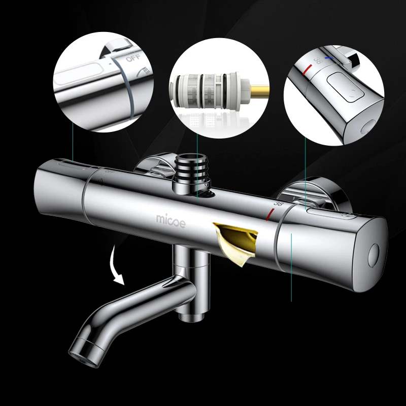 Micoe латунь термостатический воды осадки Душ Набор кран + ванна смеситель ручной