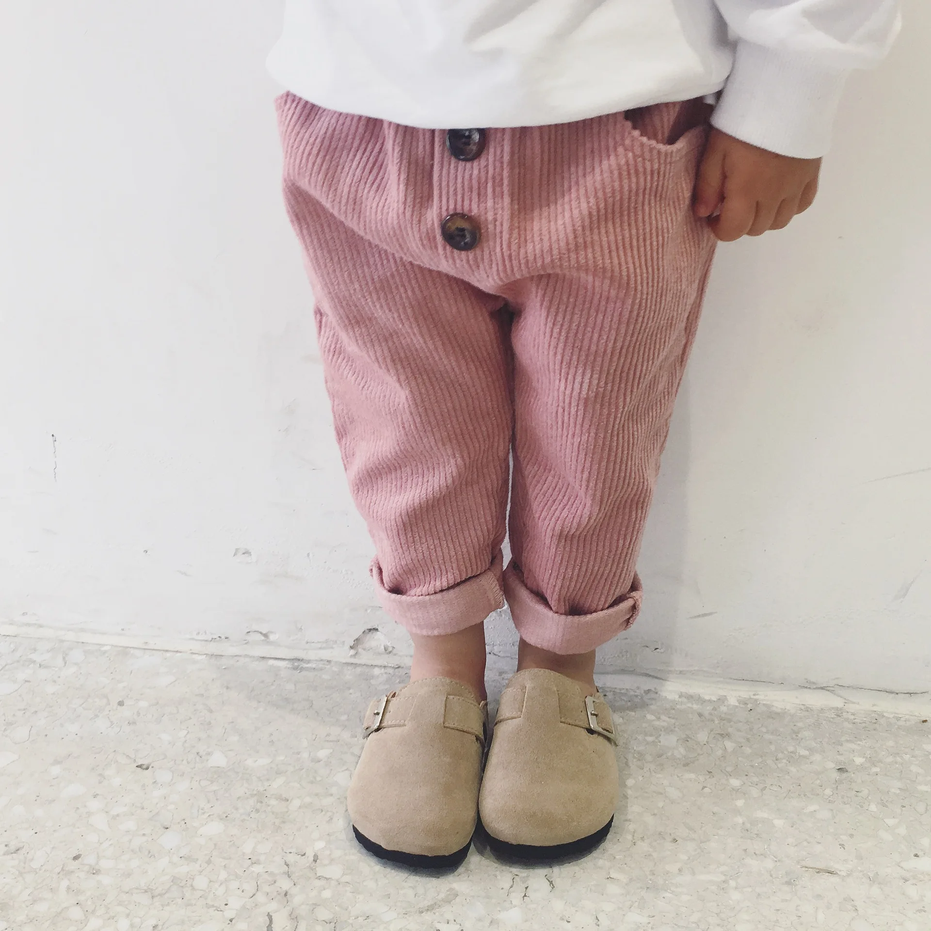 Новые осенние однотонные вельветовые штаны для детей 1-4 лет, детские длинные штаны для маленьких мальчиков, штаны-шаровары, детская одежда - Цвет: Розовый