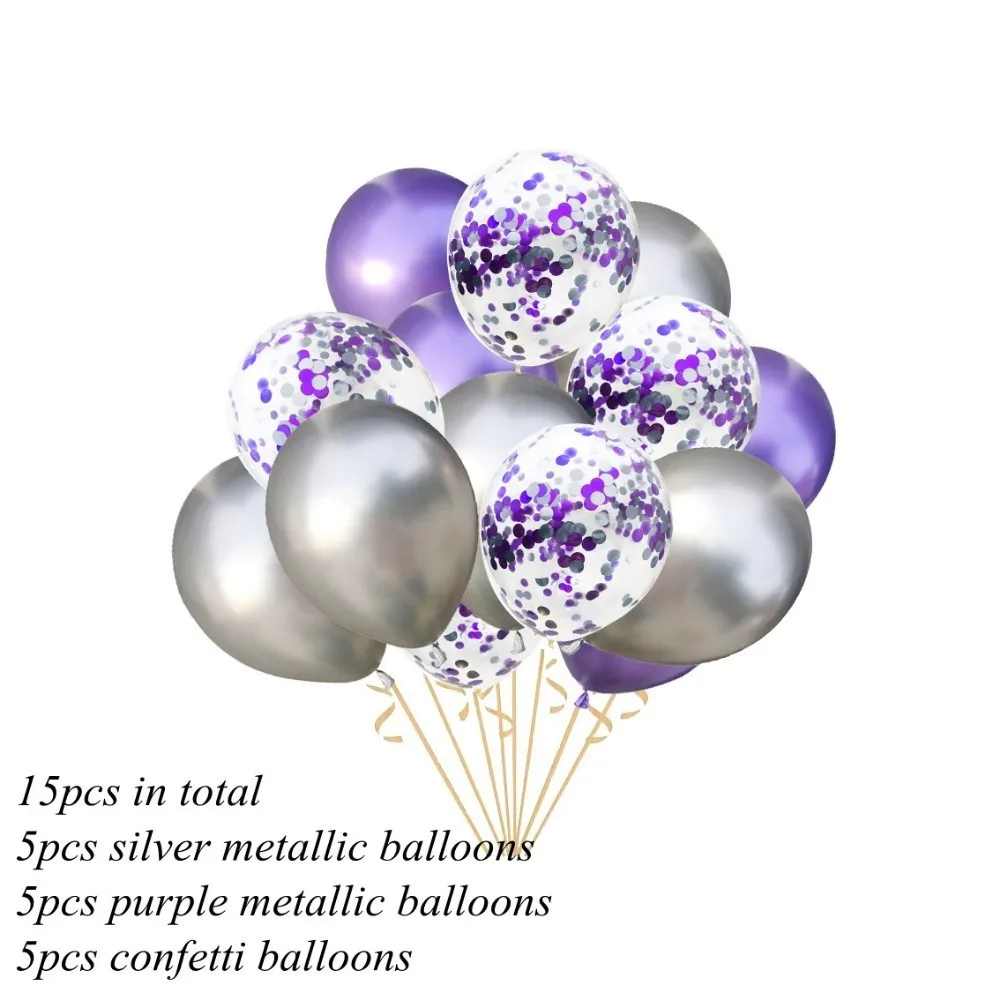 15p purple silver 1 упаковка 12 дюймов металлические цвета латексные воздушные шары с конфетти надувной шар для дня рождения свадьбы - Цвет: 15p purple silver