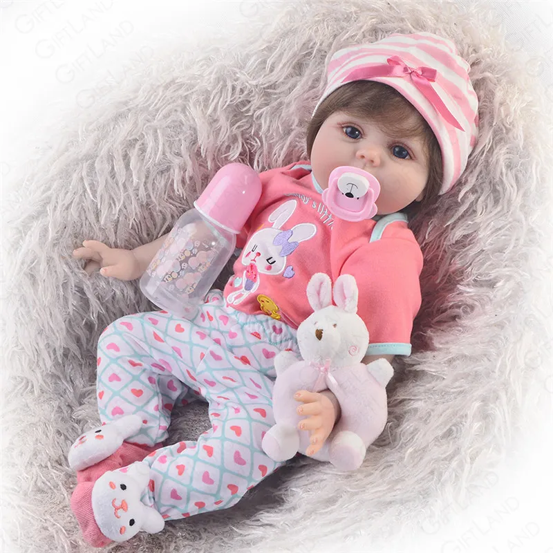 Кукла Reborn Baby 22 дюймов Розовая кукла мягкая хлопковая милая с кроликом принцесса