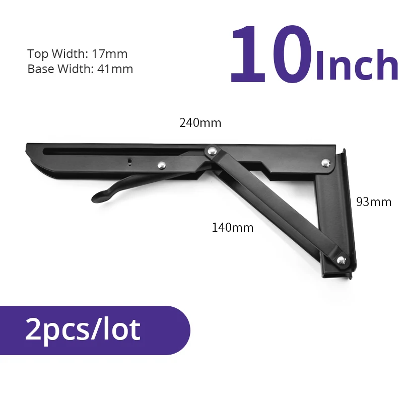 Black 10inch KAK 2 шт. Треугольный Кронштейн Тяжелая Складная полка поддержка 65 кг Регулируемая настенная настольная полка Кронштейн мебельная фурнитура - Цвет: Black 10inch