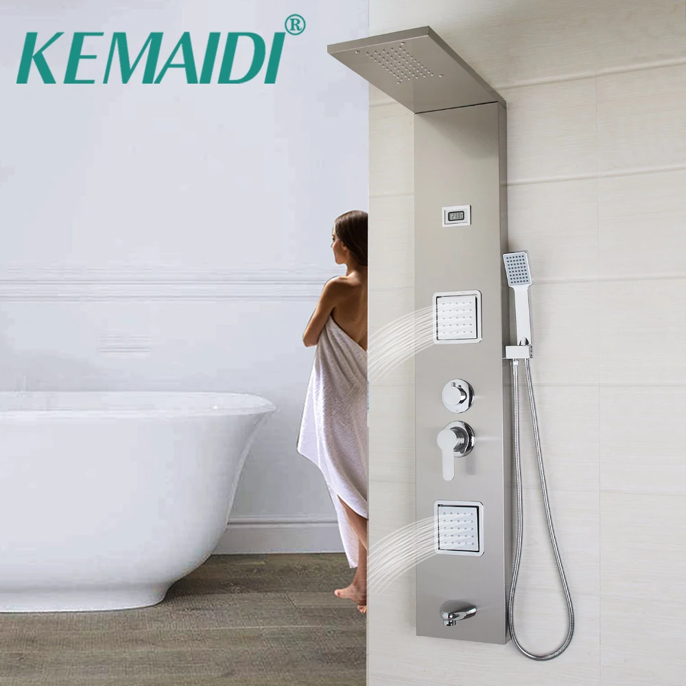 

KEMAIDI Shower Column With Massage Jets Solid Brass Bathroom Rainfall Shower Head W/Hand Sprayer Faucet Shower Set Faucets