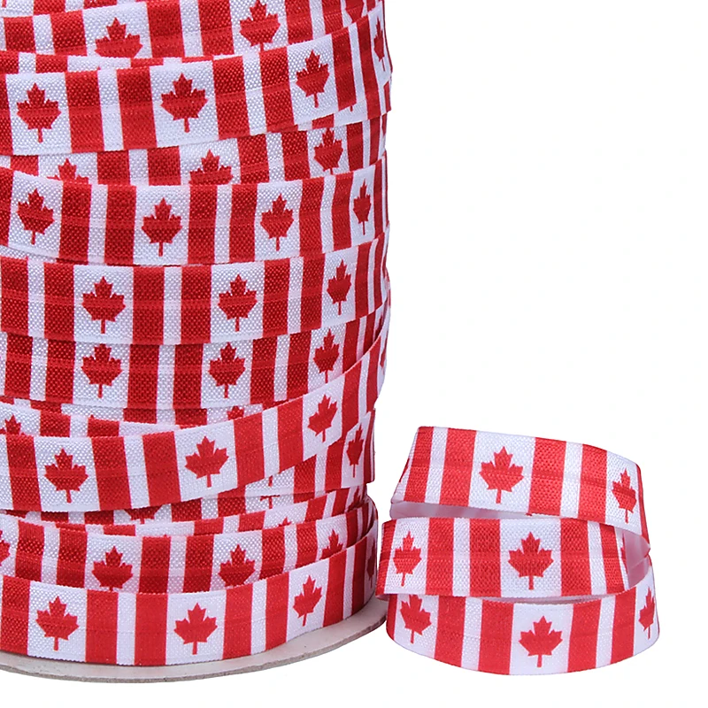 

Flora Ribbons high quality red maple leaf printed fold over elastic