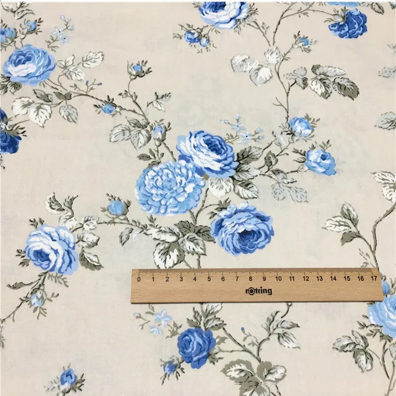 blue flowers Хлопок саржа серый фон розовый синий цветок Розы Цветочный проверить ткани для комплект кровати «сделай сам» лист одежды платье Декор ручной работы - Цвет: blue flowers