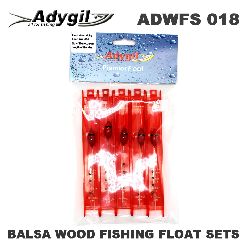 

Adygil Balsa Wood Fishing Float Sets ADWFS 018 Floatation 0.5g Length of Line 60cm Hook Size #16 5pcs/lot