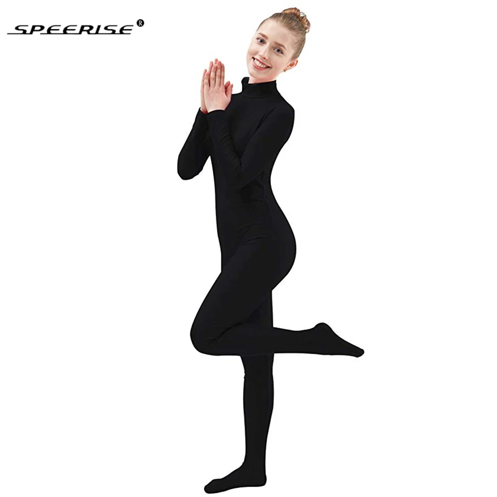SPEERISE взрослый полный тело Zentai черный лайкра спандекс ноги обтягивающие облегающие комбинезоны костюм для женщин Unitard человек Косплей костюмы