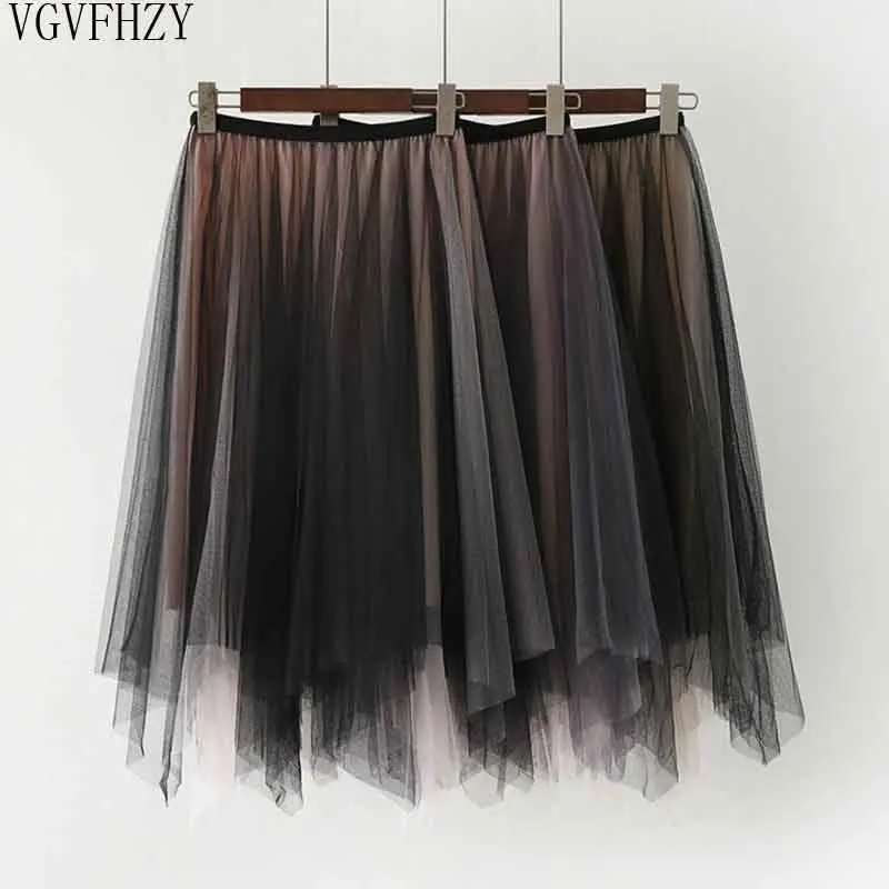 

Осень-зима 2019, плиссированная длинная юбка асимметричного покроя из фатина в стиле пэчворк, двухсторонняя юбка из сетчатого материала, Длин...