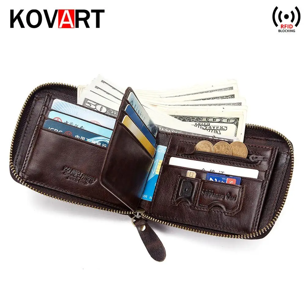 Кошелек RFID из натуральной кожи сумка для монет кошелек на молнии кошельки мужчин