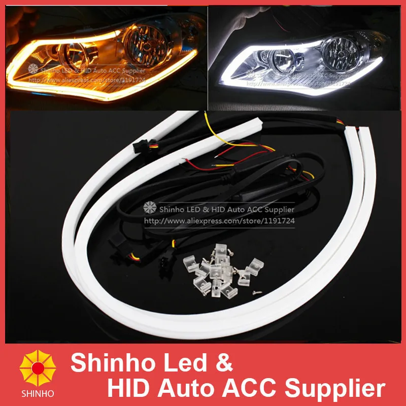 

Super Bright Blue White Amber Yellow 60CM LED Strip Daylight Running Lights Lamp Flexible DIY Switchback DRL Turn Signal Light