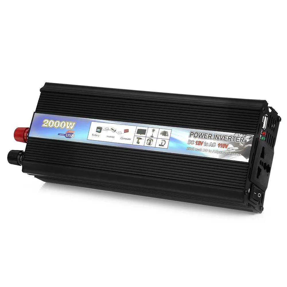 Rectangle Car Power Inverter DC 12V to AC 110V 60Hz AUTO 2000W Black Vehicle USB Port Supply Switch | Автомобили и мотоциклы