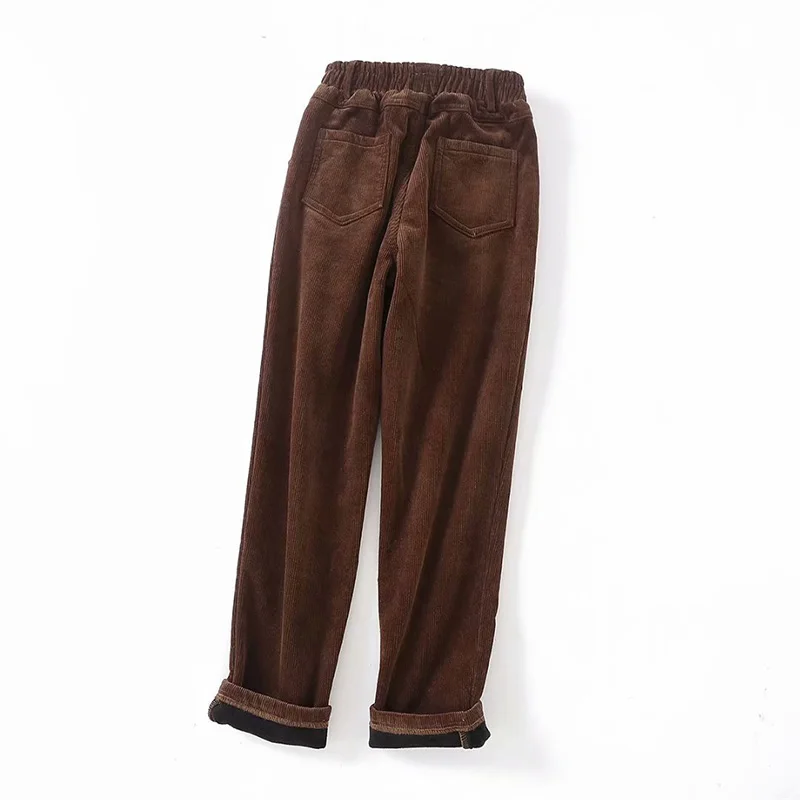 Winter Corduroy Pencil Pants Women Casual Elastic Waist streetwear Pant Solid High Waist trousers Women Loose Ladies Pants