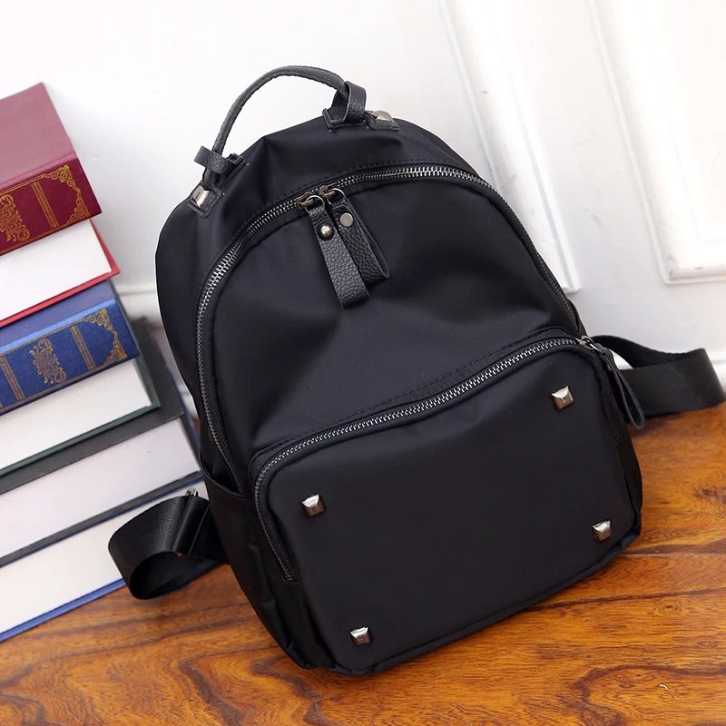 Модные рюкзаки Малый заклепки молния нейлона с кожаной студент рюкзак в