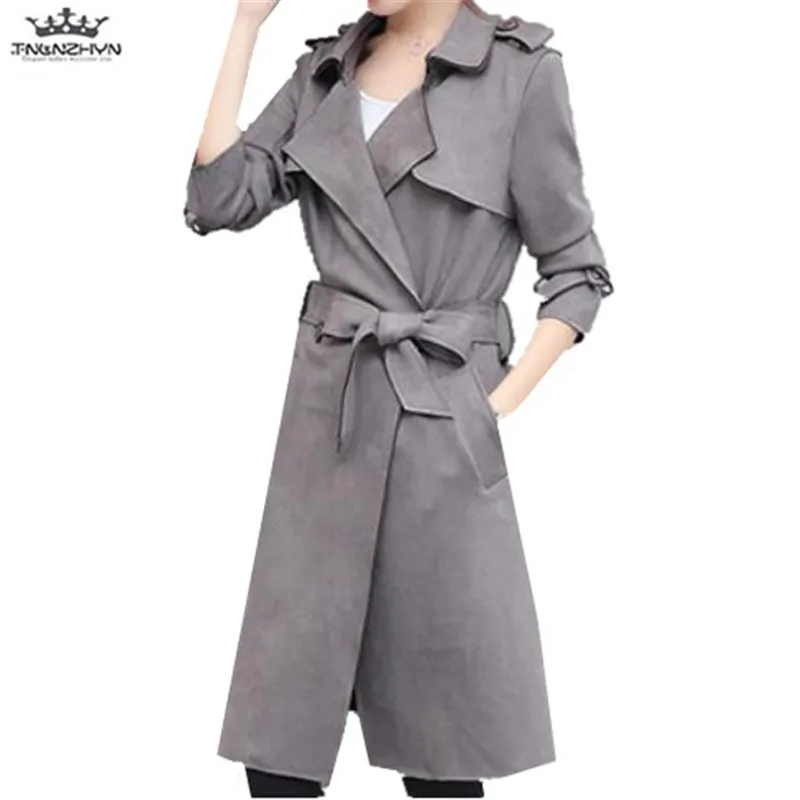 

tnlnzhyn 2019 New Spring Women Suede Trench Coat Casual Medium long Windbreaker Coat Fashion Belt Slim Trench Outerwear Y985