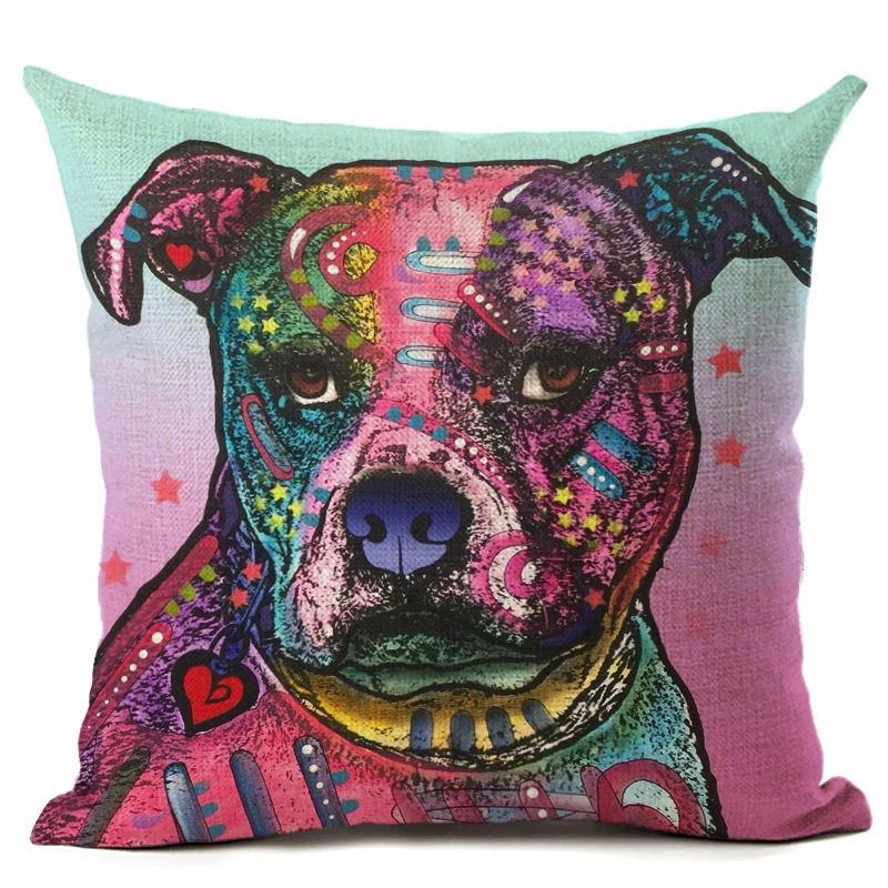 Мультяшный стиль Цветная собака 2 с принтом льняной Хлопковый чехол для подушки