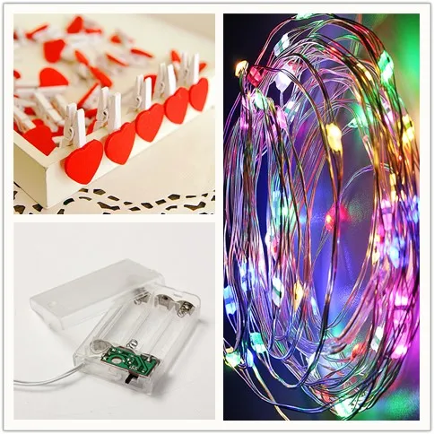 Heart clip (RGB) 5 м 10 м светодиодный гирлянда медная проволока с Деревянные прищепки на батарейках Гирлянда для фото держатель Рождество Свадьба День рождения - Испускаемый цвет: Heart clip (RGB)