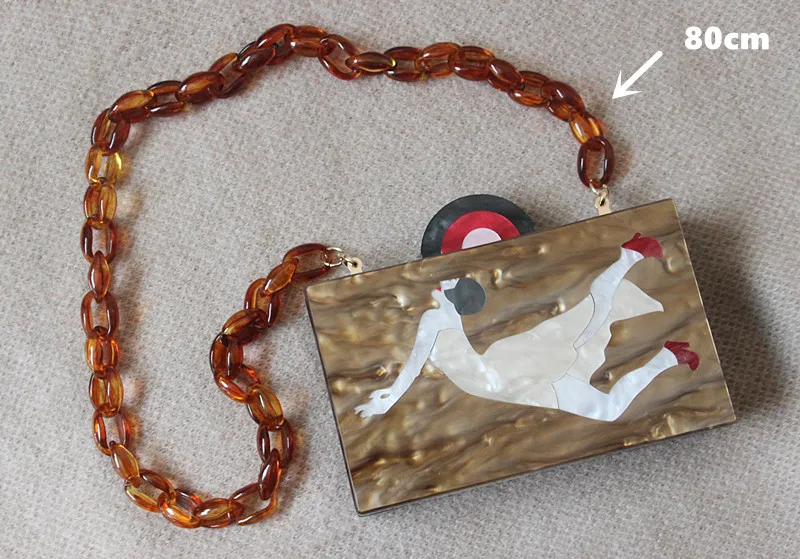 80cm Resin chain Брендовые новые модные Для женщин сумка Винтаж темно вечерняя сумочка из акрила женские Роскошные вечерние Красота сумка с персонажем мультфильма милый клатч - Цвет: 80cm Resin chain