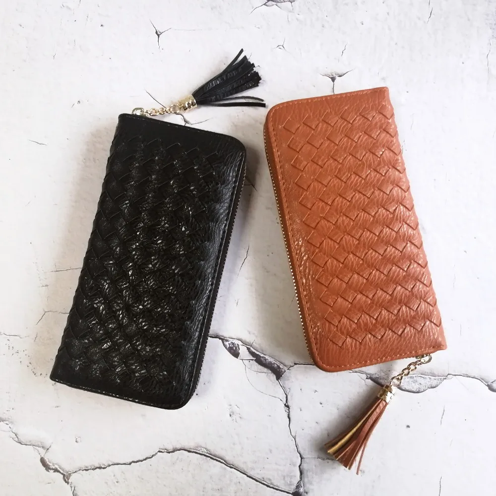 Вязаный женский кошелек длинный Повседневный Однотонный из искусственной кожи