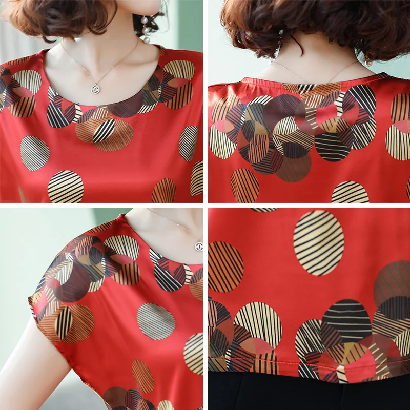 Корейские модные шелковые женские блузки сатин в горошек рукав летучая мышь