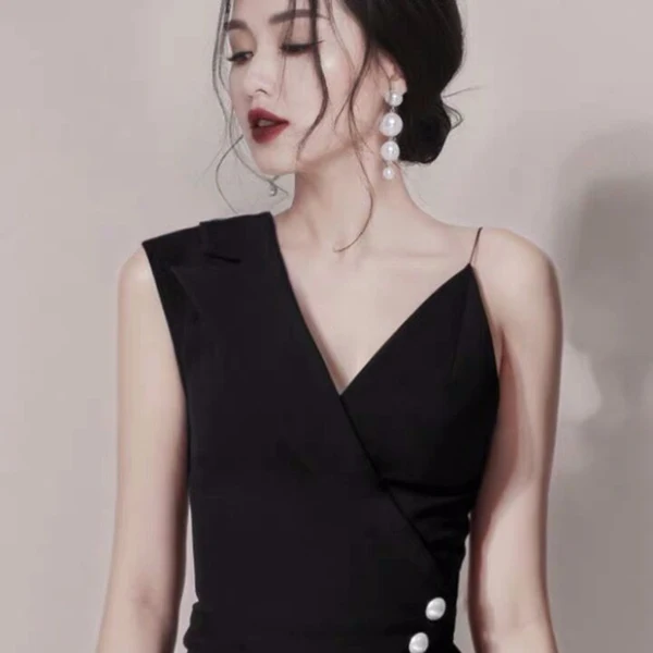 

Summer Women Black 2 Piece Set Chic Black Beading Sexy Halter V Neck Shirt Tops + High Waist Mini Ball Gown Skirt Suits