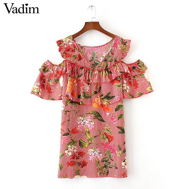 Vadim милый женский с оборками цветочным узором платье в полоску сексуальное