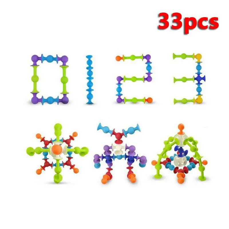 33pcs Игрушки Монтессори 3D головоломки пластиковые строительные наборы кальцигз присоска Конструкторы Пазлы Развивающие игрушки для детей - Цвет: 33pcs