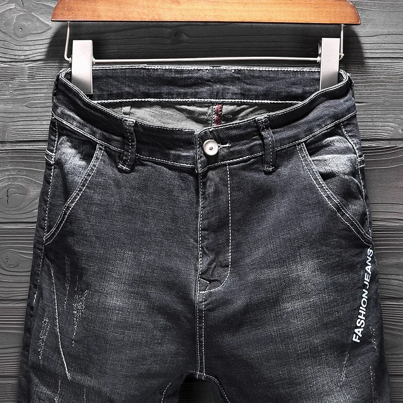 Jeans Men 2019 Spring Black Cotton Strench Straight Slim Fit Classic Pants Trousers Casual Modis Denim Streetwear | Мужская одежда