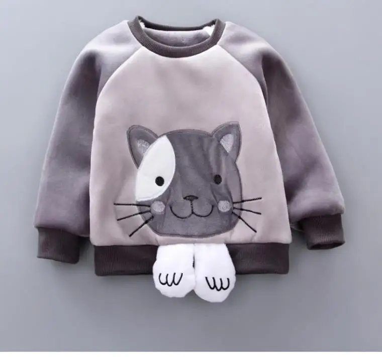 Baby Boys Girls Warm Set Winter Cartoon cat Kids Thickening Hooded Vest+Sweater+Pant Three-piece Sport Suits Children Clothing