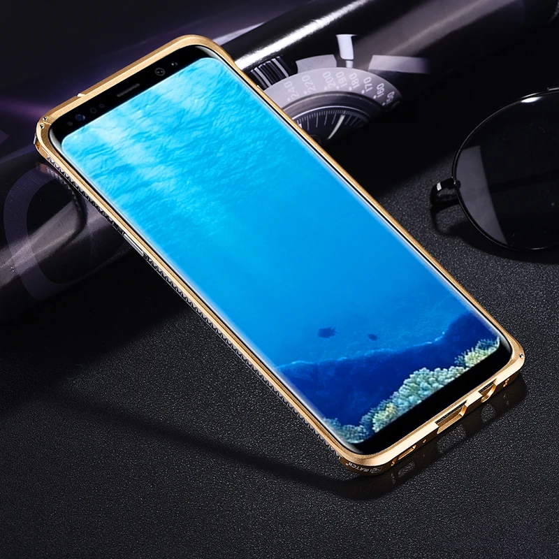 iMatch Алмазная Алюминевая металлическая бампер чехол для Samsung Galaxy S8/S8 плюс Роскошный ультра тонкий корпус для телефона невидимая подставка чехол S8