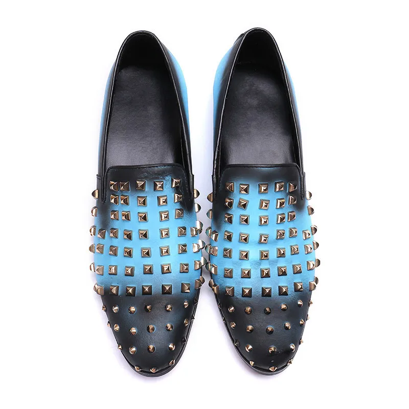Мужская обувь с заклепками и шипами повседневные Роскошные брендовые лоферы