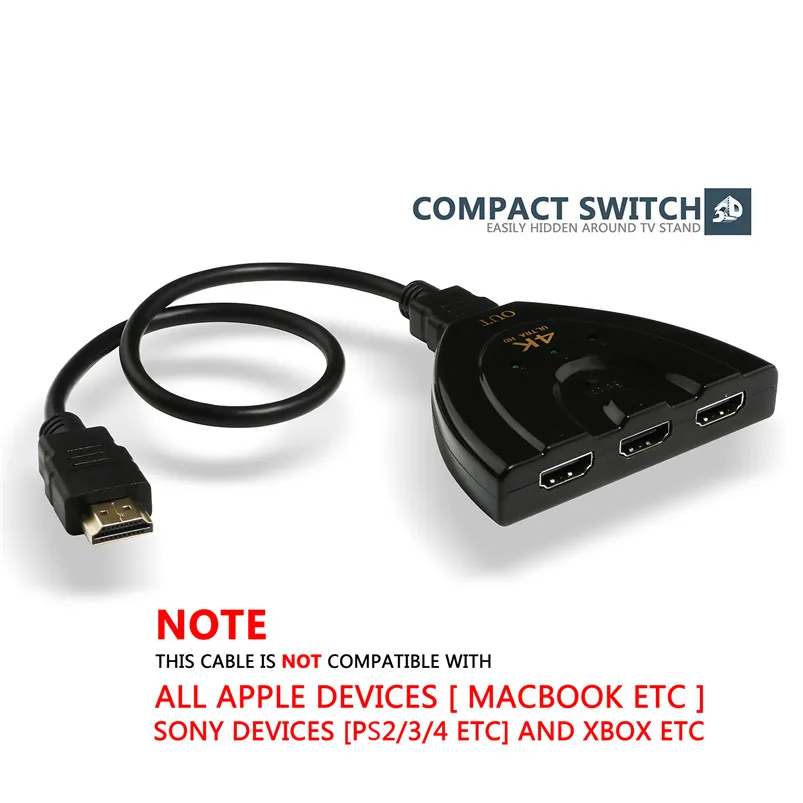 NewBEP высококачественный позолоченный 3 порта HDMI 4K x 2K переключатель входа 1 выход