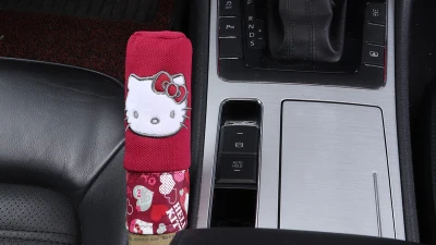 Мультфильм hello kitty Автомобильные подголовники подушки поясничная Подушка ремень безопасности авто чехол на руль Подарочный аксессуар для автомобиля для женщин и девочек - Цвет: Red Hand brake