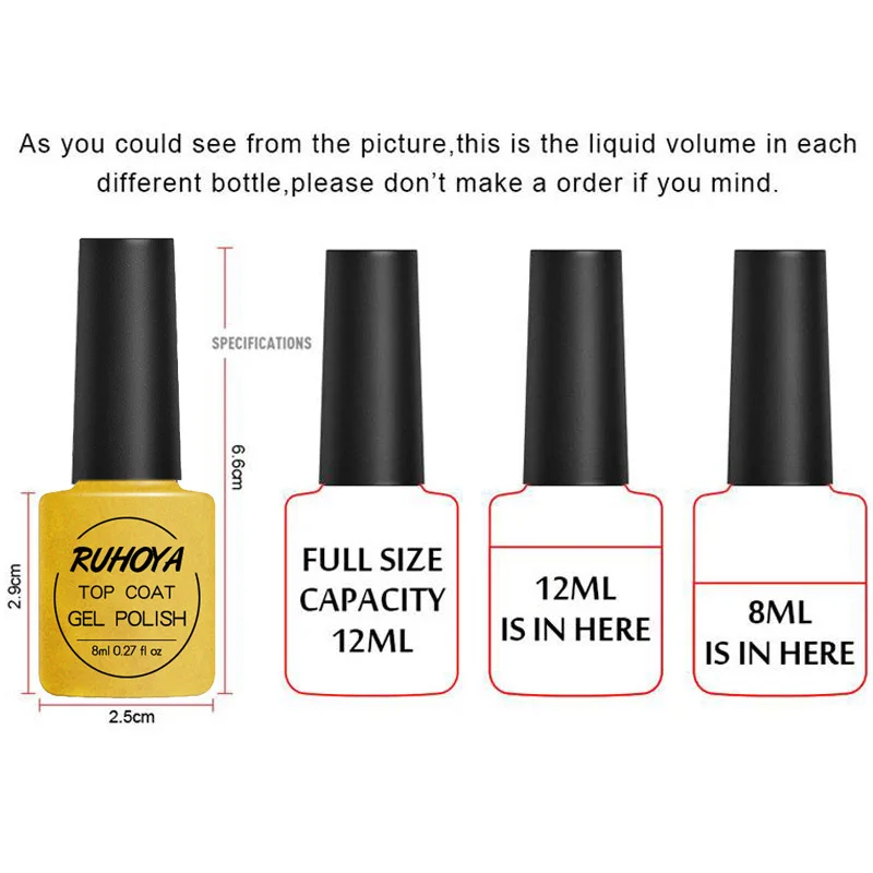 Ruhoya высококачественное Базовое покрытие верхнее УФ-Гель-лак для ногтей