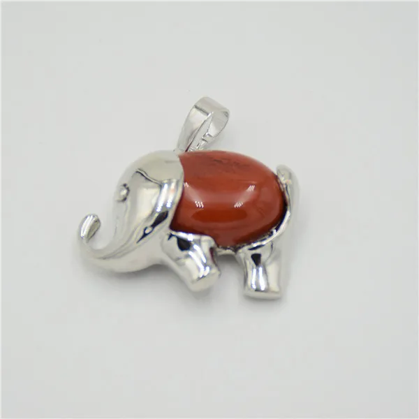 red jasper Энергетические милые Подвески в виде слона, аметисты, розы, кварцы, кристалл, опал, Лапис, камень, ожерелье, подвеска для девочек, детские ювелирные изделия - Окраска металла: red jasper