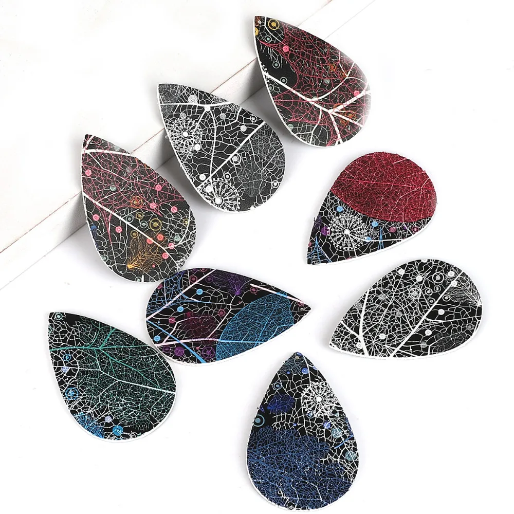 2 шт. Фигурки Капли воды из искусственной кожи PU размером 56x37 мм для создания подвесок на браслетах и колье, изготовление самодельных сережек.