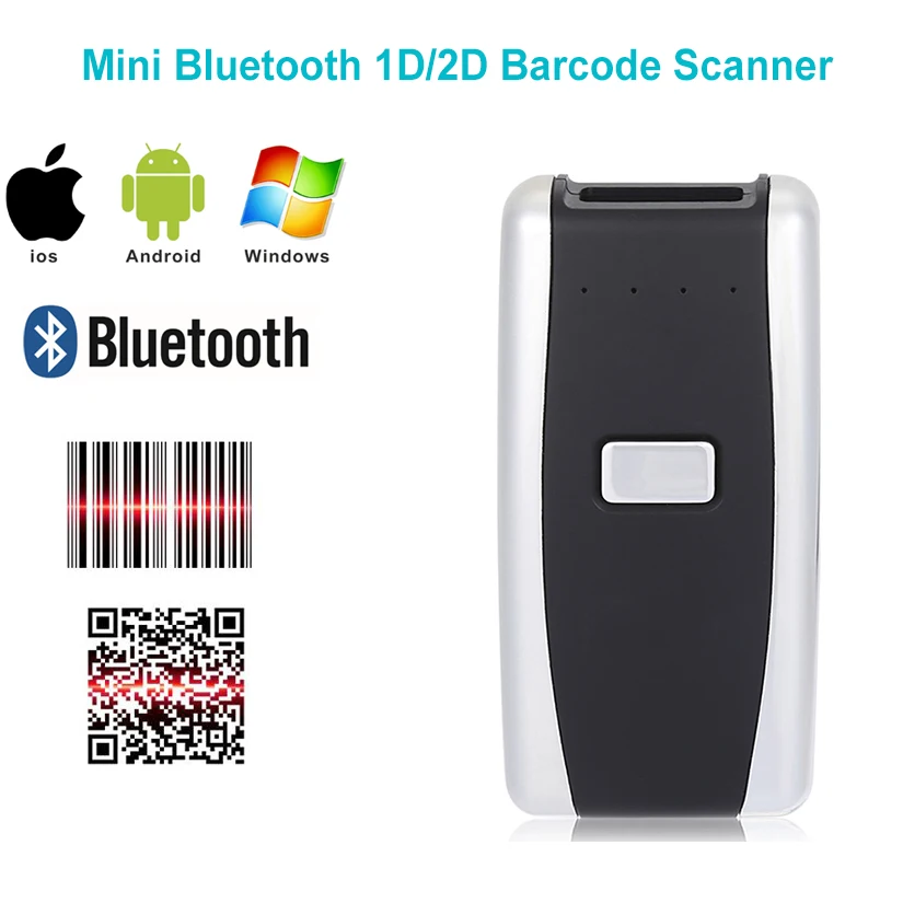 Портативный мобильный сканер штрих кодов 1D 2D USB Bluetooth беспроводной мини