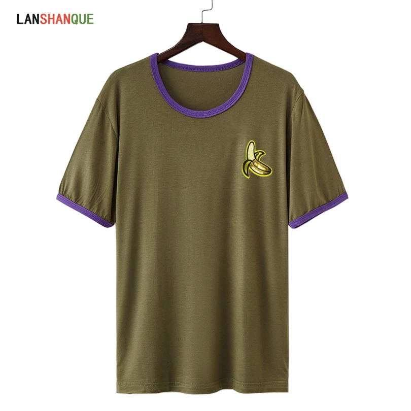LANSHANQUE женская новая летняя футболка casual Повседневная однотонная серая с