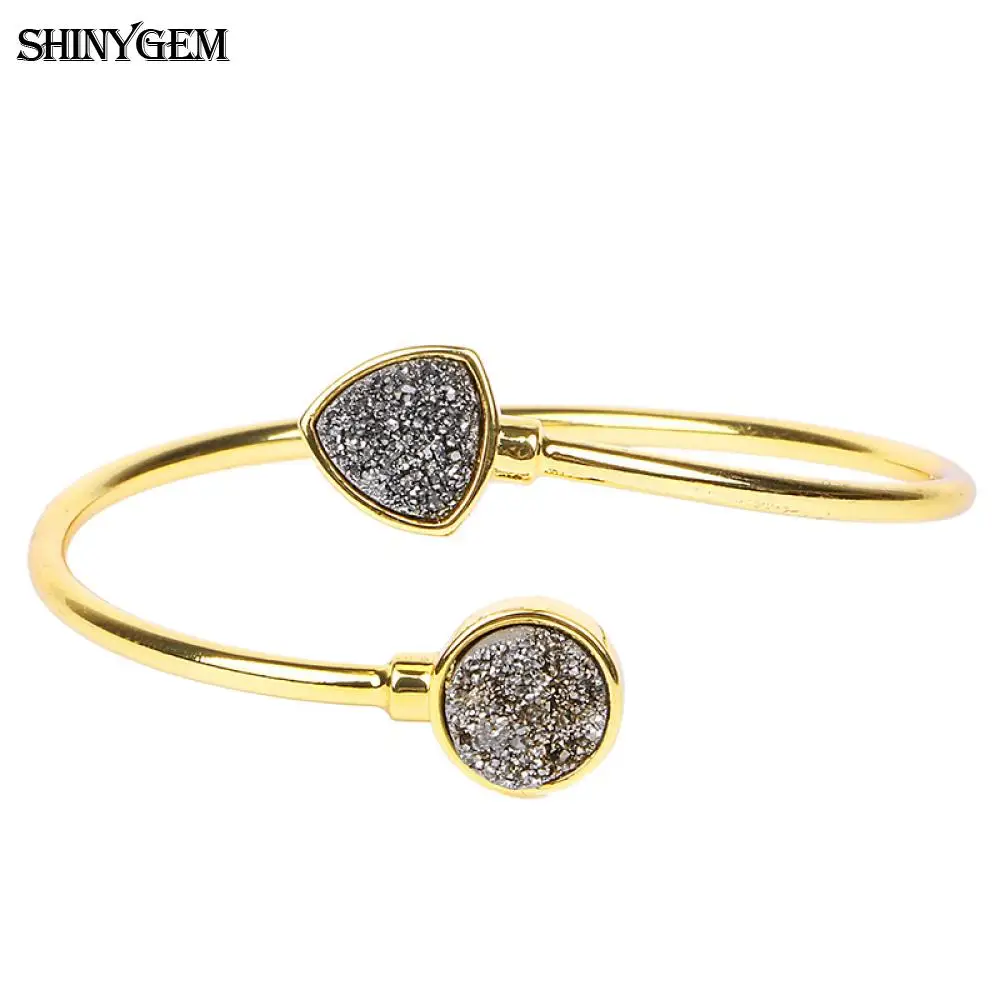 Браслеты ShinyGem, винтажные, сверкающие, Druzy, с кристаллами, открытые, позолота, треугольник, Круглый, натуральный, Druzy камень, браслет, браслеты для женщин