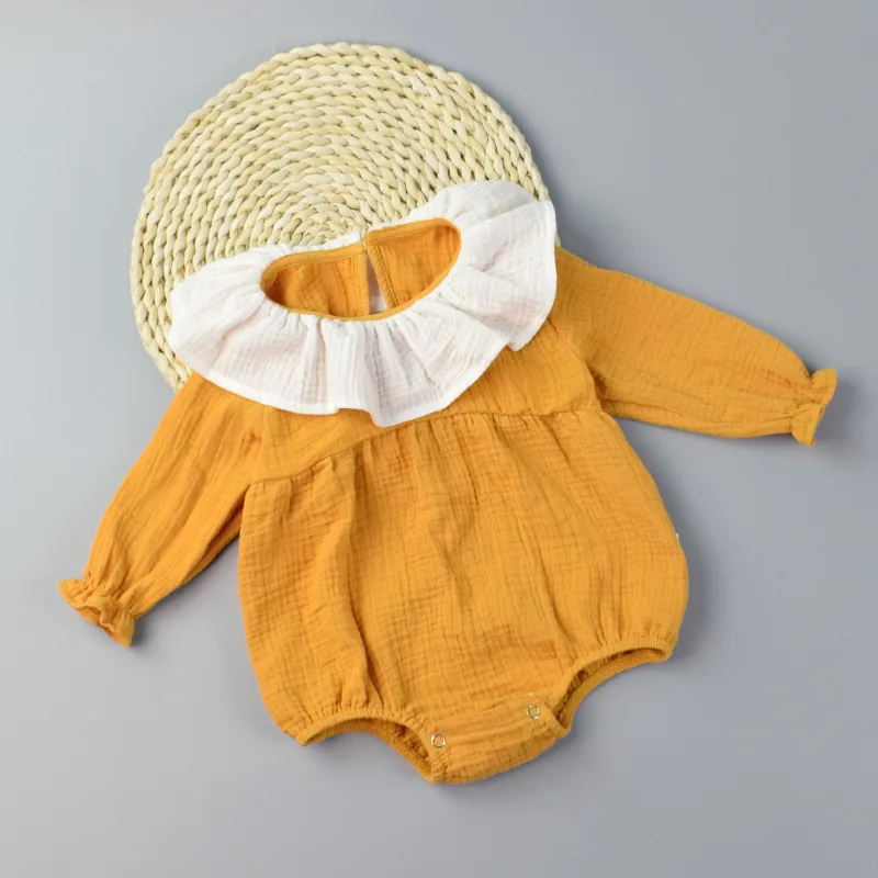 Baby Romper Cotton Long Sleeve Lotus Leaf Collar Triangle Overall Climbing Clothing For 0-2T Toddler Girls Jumpsuits | Детская одежда и