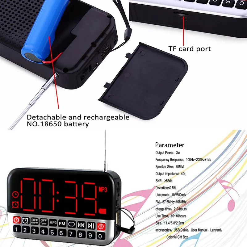 Многофункциональное светодиодное радио будильник mp3 плеер таймер ЖК дисплей