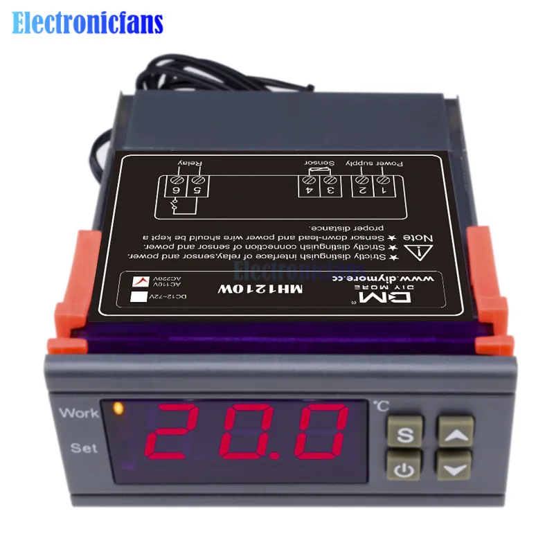 Цифровой регулятор температуры MH1210W AC 90-250V DC 9-72V 10A регулятор термостата с датчиком NTC контроль нагрева и охлаждения