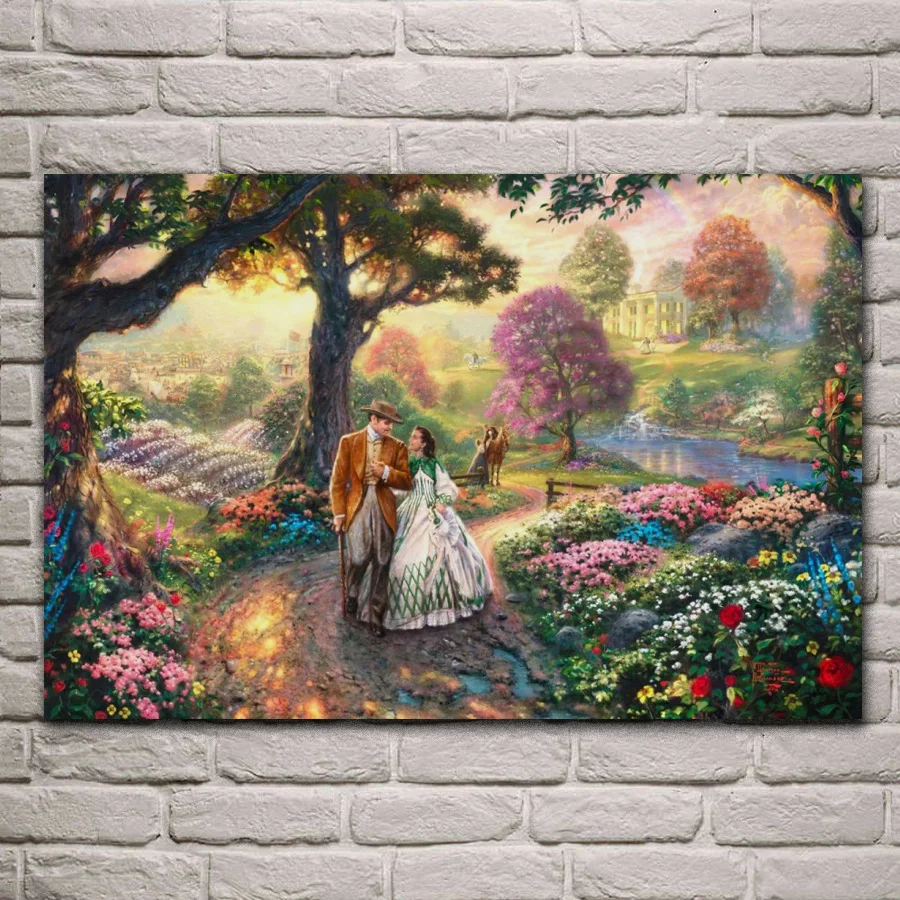 Kinkade вышло с ветром весенний сезон природа любовь леди парень художественная