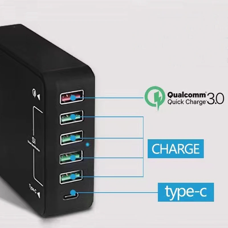 6 портов быстрой зарядки QC 3 0 быстрое зарядное устройство USB Тип C настольное для