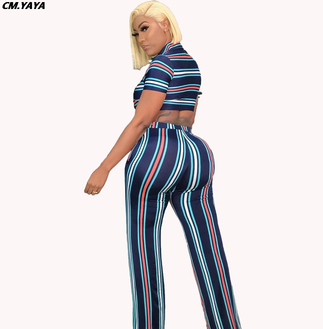 Женский укороченный Топ С Разноцветными полосками на пуговицах прямой брючный