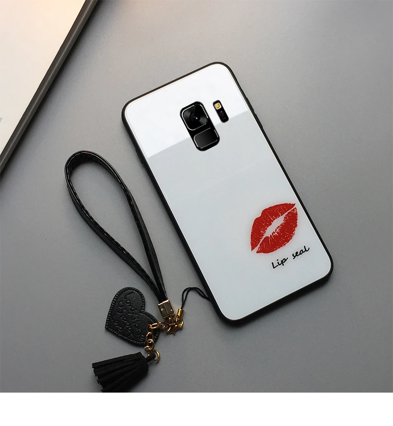 Для samsung Galaxy s10 s10e note 8 9 M10 M20 M30 A6 A7 A8 A9 j4 j6 s9 s8 плюс A20 A30 A50 A70 с принтом в виде губ стекло чехол и ремешок