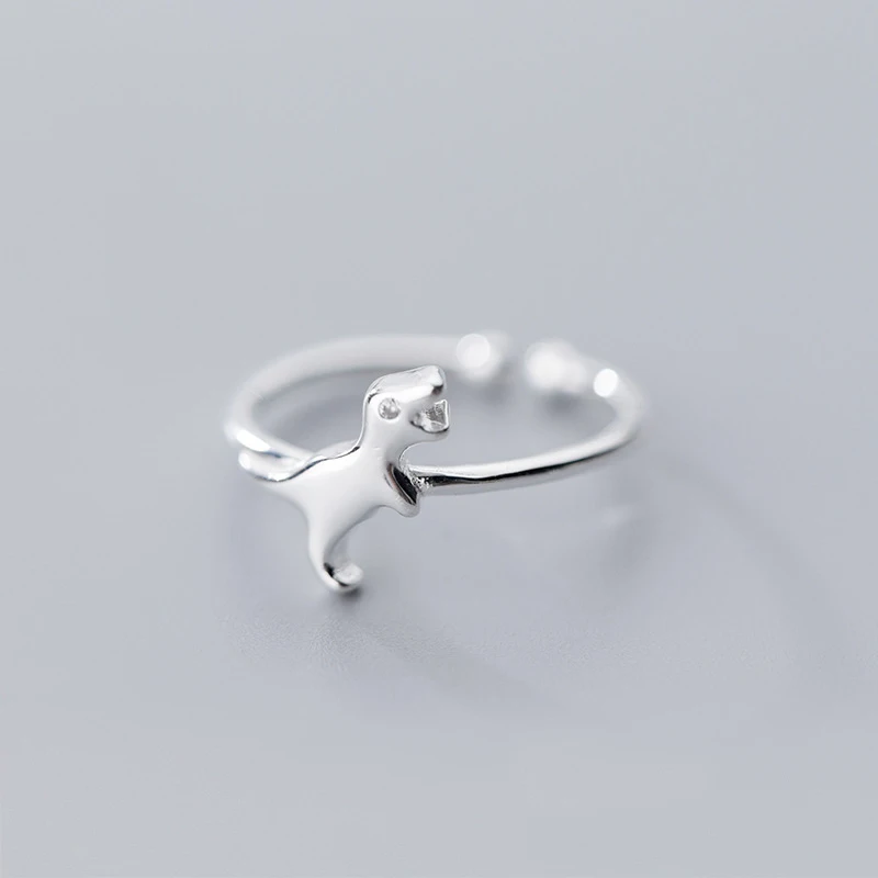 

MloveAcc 100% 925 Solid Real Sterling Silver Women Lady Jewelry Dinosaur Charm Ring Opening Size Gift Girls Lady