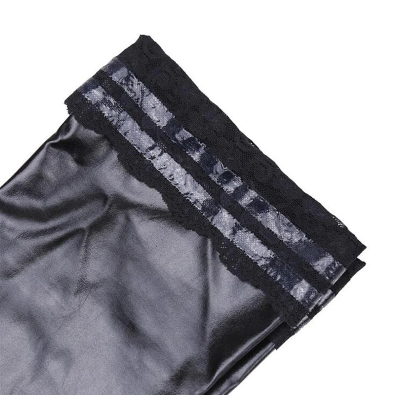 Сексуальное женское белье мокрого вида из лакированной кожи Клубные вечерние облегающие высокие кружевные чулки в цветочек Леггинсы фантазийные Фетиш колготки