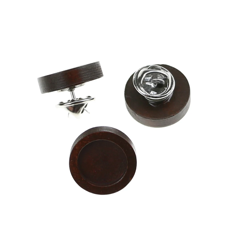 Retro brown 10pcs wood Brooch Cabochon Base Holder stainless steel Pin Badge For Diy Jewelry Making Finding fit 12 | Украшения и