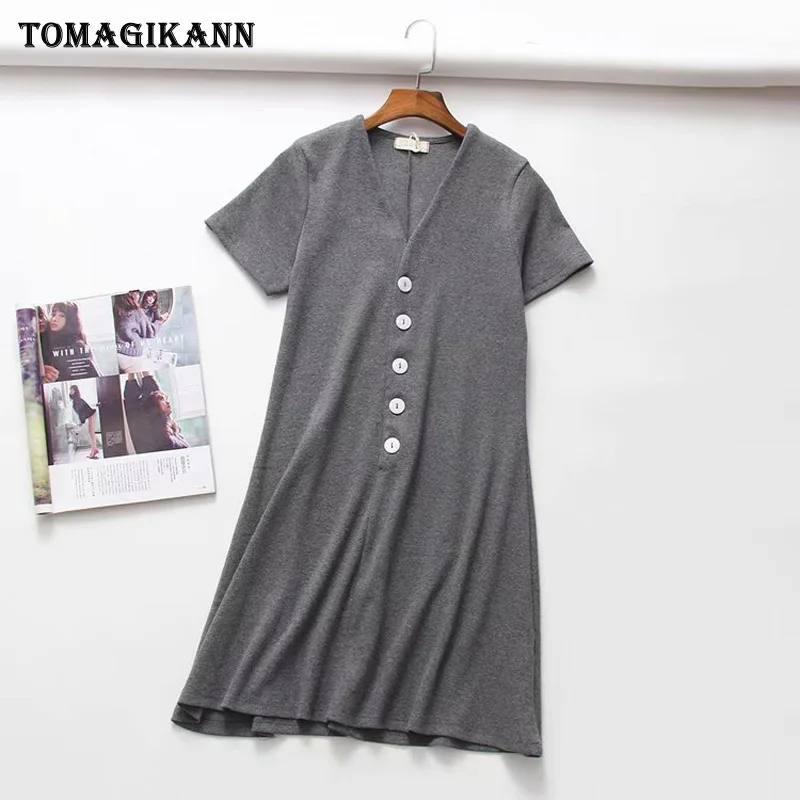 Повседневное однотонное однобортное мини-платье 2019 летние платья с v-образным