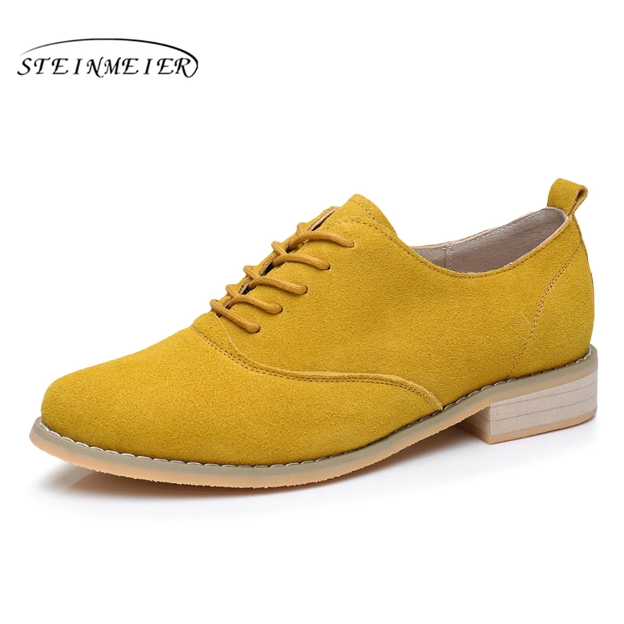

Genuine cow leather casual designer vintage lady flats shoes handmade oxford shoes for women blue yellow brown grey 2020 spring